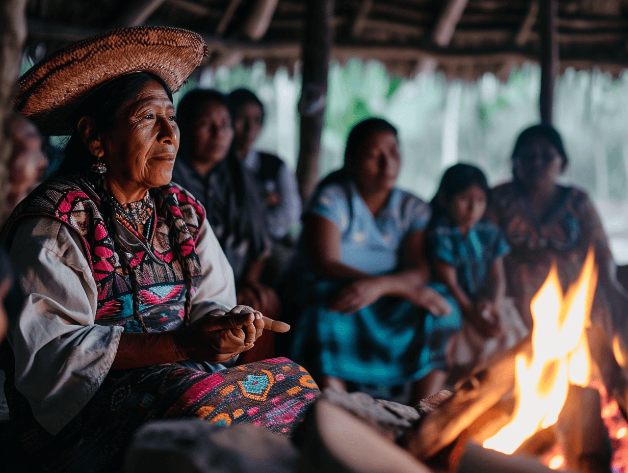 Mujeres indigenas alrededor de una fogata